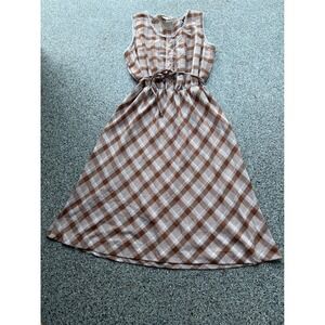 Vintage Sears The Fashion Place Brown Plaid Lace Trim Midi Dress Size 20 4294